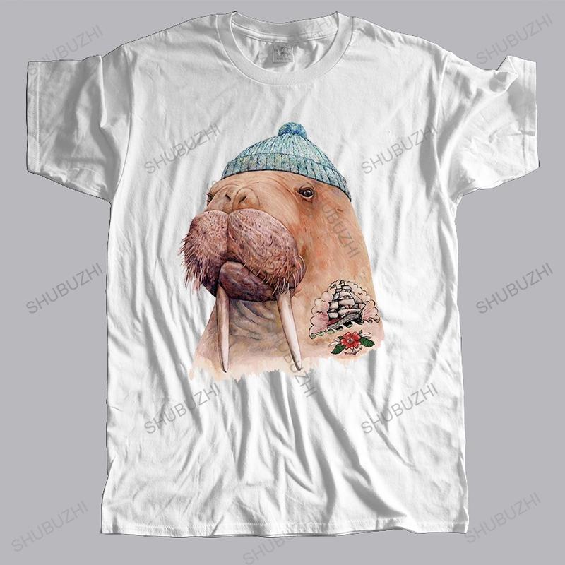 Mens Luxury Cotton T Shirt Tattooed Walrus T-shirt, Mens Tshirt, Walrus TeeBC Summer Fashion T-shirt Men Tops Euro Size Boys