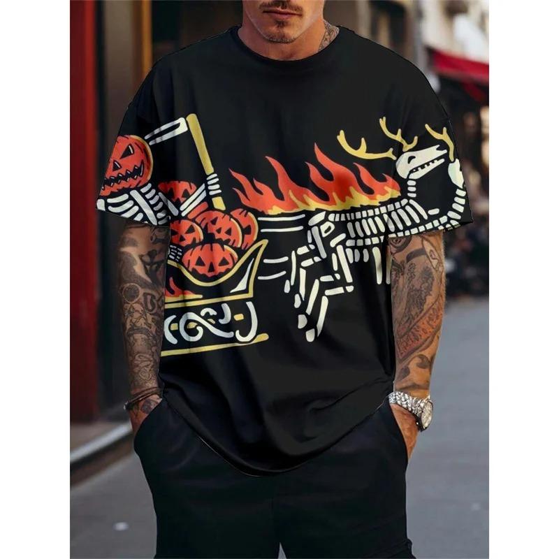 

Men s Fashion 3D Printing Abstract Halloween Patterns of Bats, Scarecrows, Birds, Skulls, Sleeve Shirts, Round Neck Short Sleeves 5XL