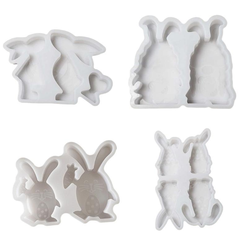 652F Rabbits Figurine Silicone Molds Animal Statue Silicone Molds for Epoxy Resin Making Gypsum Decoration