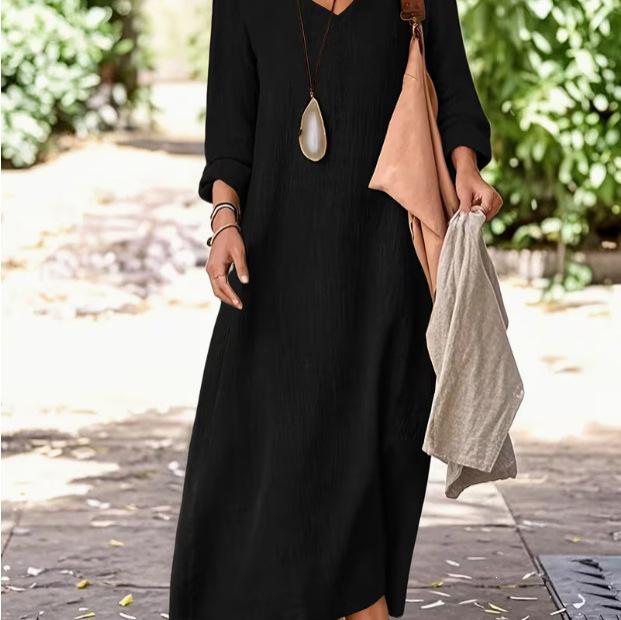 2026 Spring/Summer Women's Artistic V-Neck Loose Hem Dress - European-American Style