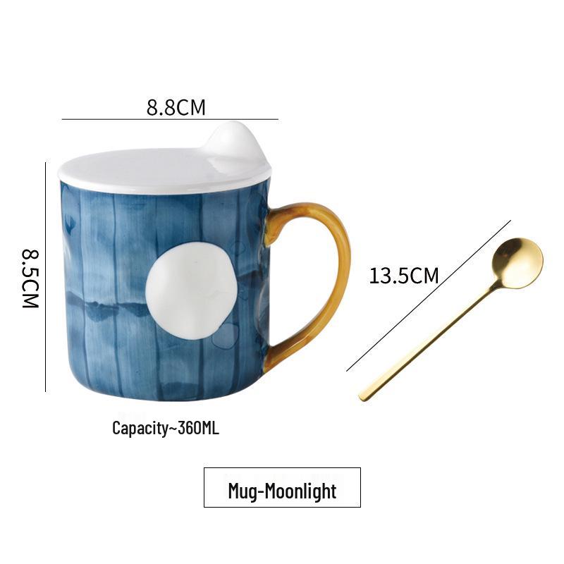 Retro Japanese Ceramic Mug with Lid, High-Temp Resistant, Large Capacity, Ideal Gift for Couples
