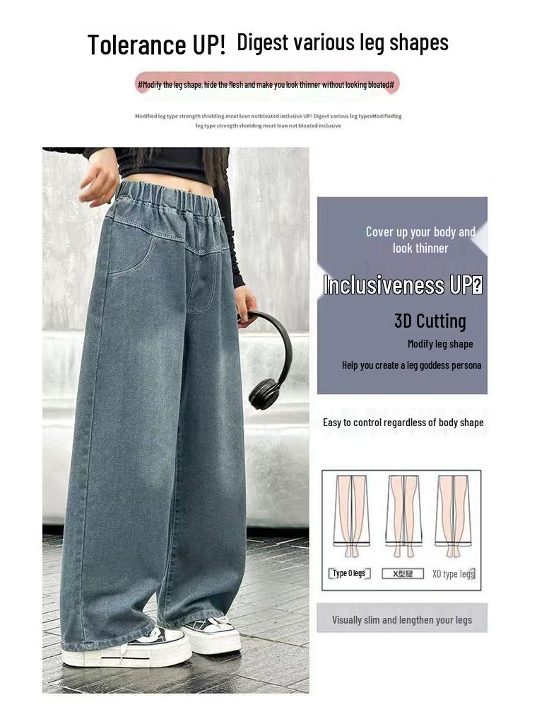 Dżinsy z szerokimi nogawkami w koreańskim stylu dla dziewczynek - Casualowa moda wiosenno-jesienna dla dzieci