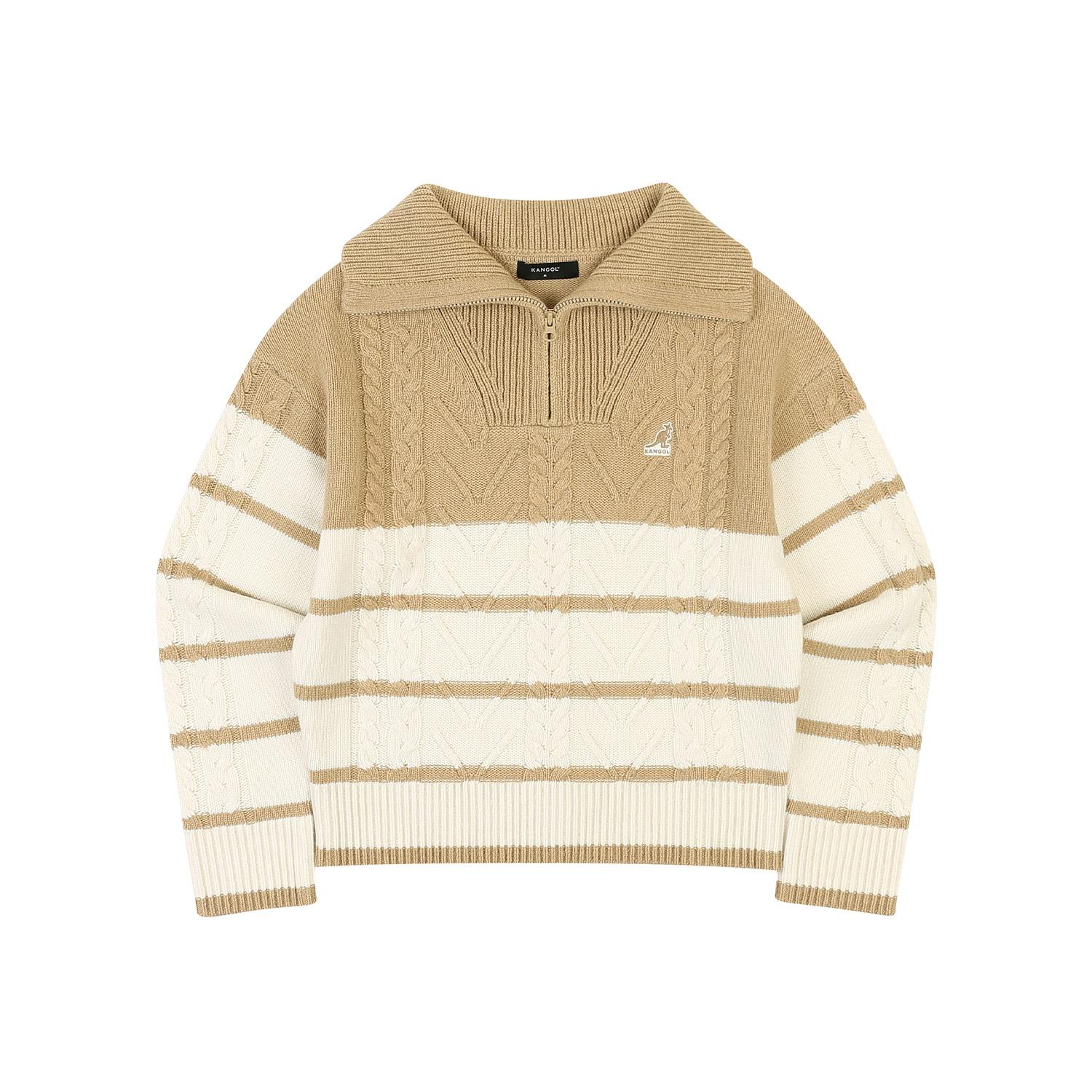 Kangol Women S Striped Half-Zip Sweater 1875 Beige Beige/L