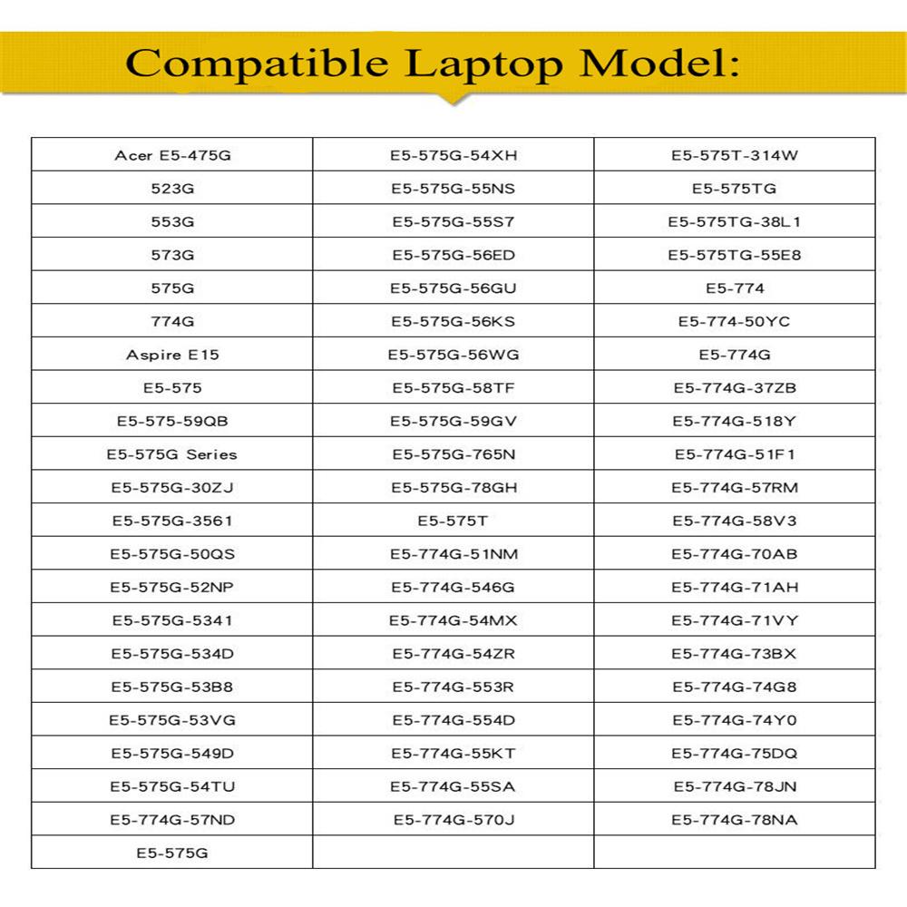 Rechargeable Lithium Battery For Acer E5-575G 774 56KS 475G N16Q1 F5-573G E5-774G-518Y 78NA 570J AS16A5K AS16A8K AS16A7K Laptop Battery