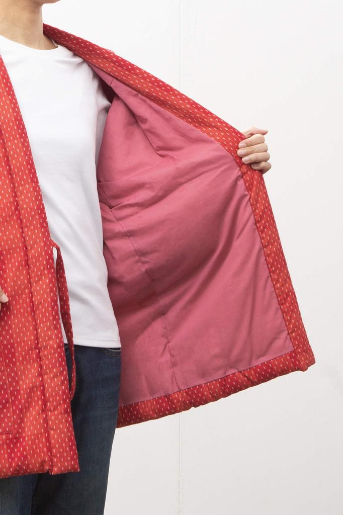 Watanosato Cotton-Filled Kurume Hanten (Women's Handkerchief), Made in Japan, Kurume Weave, Red Plaid (Red)