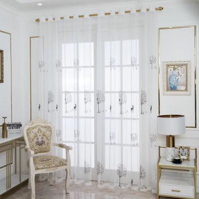 1Pc Tree Deer Embroidered Sheer Tulle Window Curtain Drape Living Room Decor