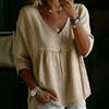 2026 Lace V-Neck Pullover Solid Color Women's Casual 3/4 Sleeve Top