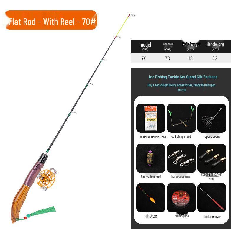 Ice Fishing Rod Set 2023: Winter Carbon Rod with Round and Flat Tips, Mini Size, Straight Handle