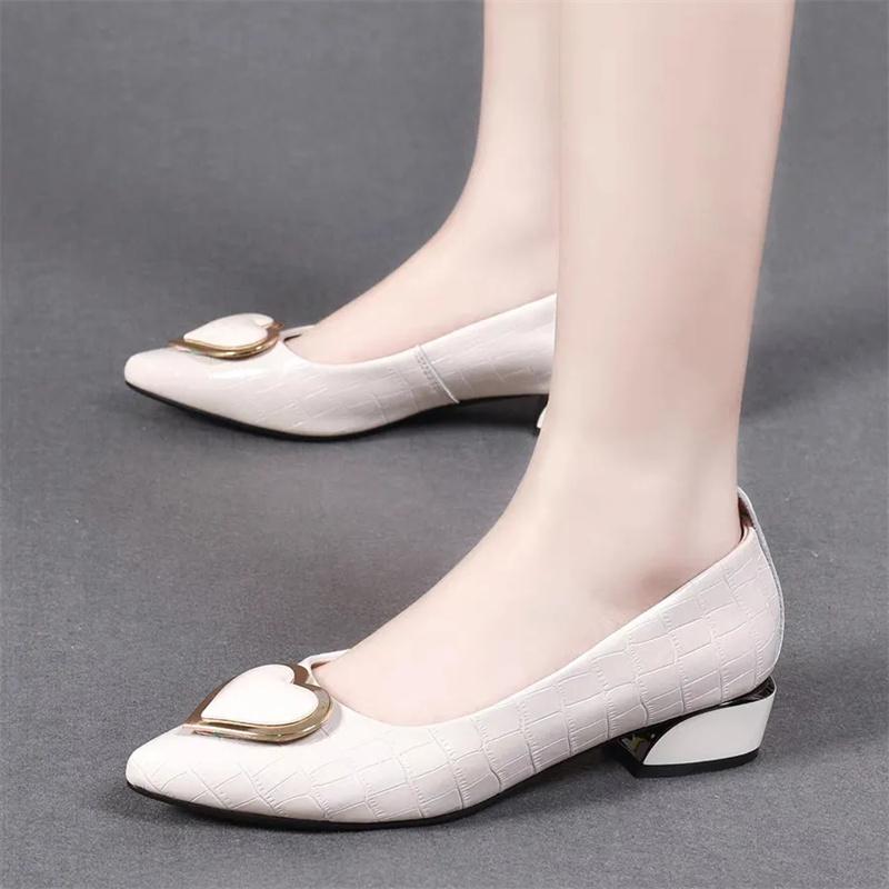 zapatos de mujer women cute sexy white hear deco spring slip on square heel shoes lady classic black comfort heel shoes ab610