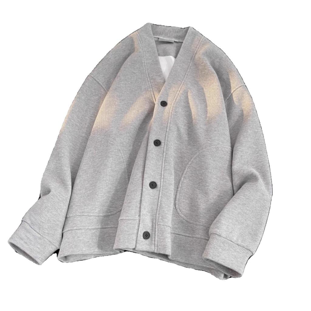 Waffle V-neck Sweater Men's Retro American Heavy Ruffian Handsome Loose Jacket