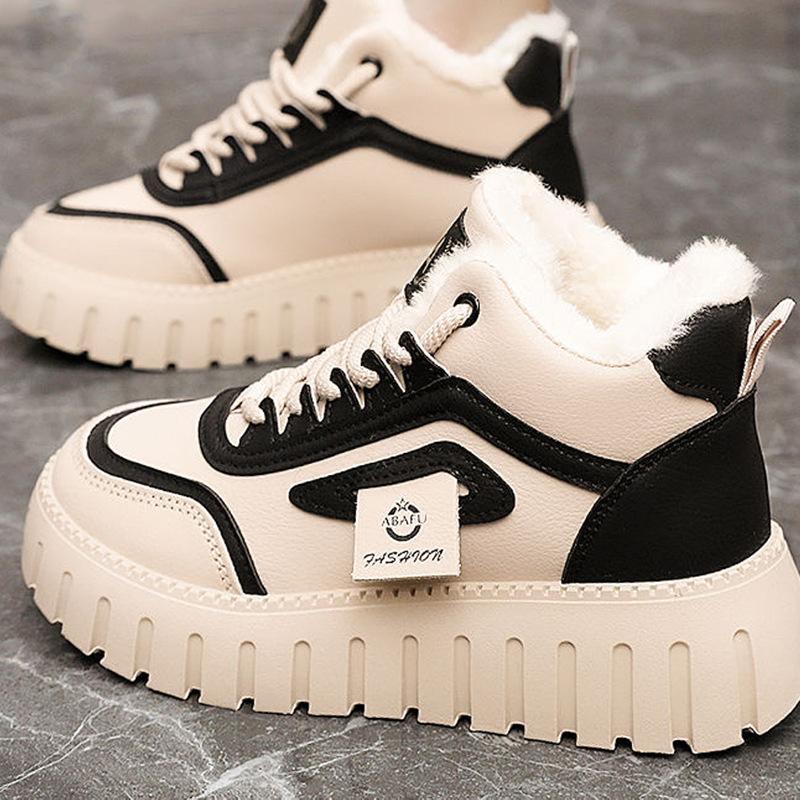 Fleece High-top Dad Shoes for Women 2025 Winter New Ins Trendy Student Casual Little White Shoes Heightened Thick-soled Korean Version