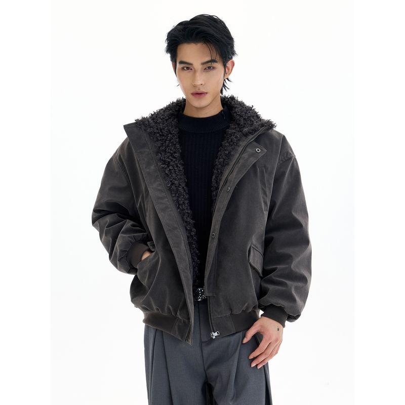 Kisko Winter American-Style Mountain Sheep Fur Collar Suede Cotton Coat for Men and Women, High-End Thickened Warm Jacket Trendy