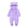 Baby Plush Warm One-Piece Bear Hooded Zipper Children's Solid Color Sleepsuit
