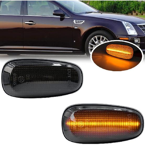 NJSBYL STS Clear Lens Side Marker Lamps Replacement for Cadilla.c STS 2005-2011 Driver Side/Passenger Side Fender Amber LED Turn Signal Lights Kits