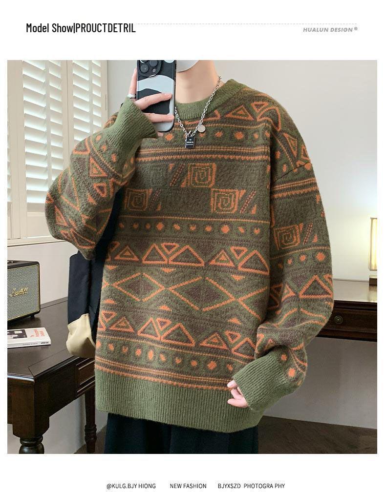 Boys' Casual Men's Warm Knitted Sweater - Thickened, Round Neck, Loose-Fit, Trendy Winter Wear