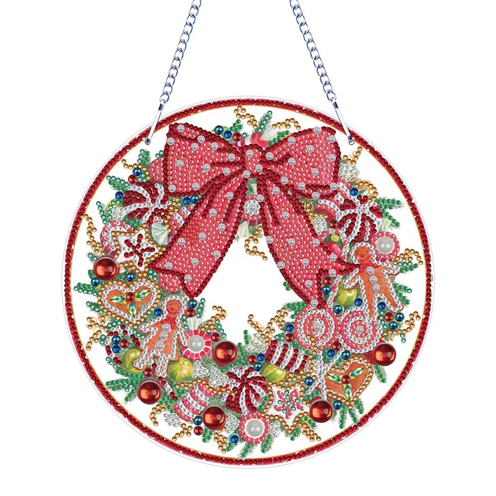 5D DIY Weihnachts-Diamantmalerei-Anhänger Weihnachts-Wanddeko Kranz Hängende Ornamente Diamantkunst Malerei Girlanden-Set