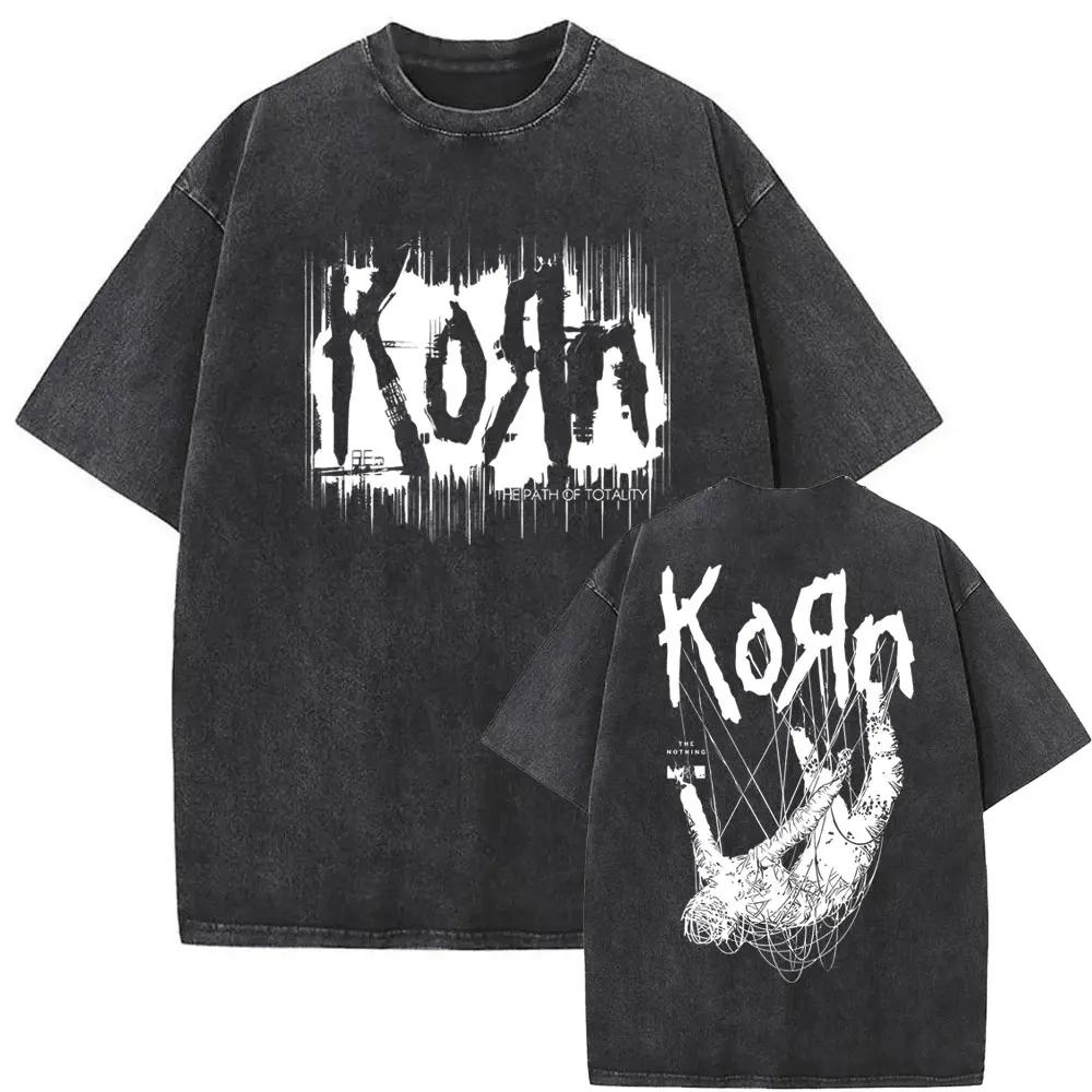 Washed Vintage Rock Band Korn Freak on A Leash Double Sided Print T Shirt Men Gothic Casual Oversized Tees Unisex Summer Tshirt
