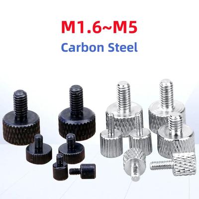 Carbon Steel Cylindrical Flat Head Hand Tighten Adjust Screw M1.6 M2 M2.5 M3 M4 M5 Knurled Thumb Bolt For DIY & Lens & Caliper
