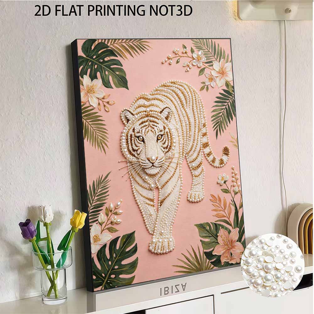 Pearl Art Painting Kit for Adults and Beginners Elegant Tiger Sparkling Painting Craft Home Wall Decor Handmade Gift