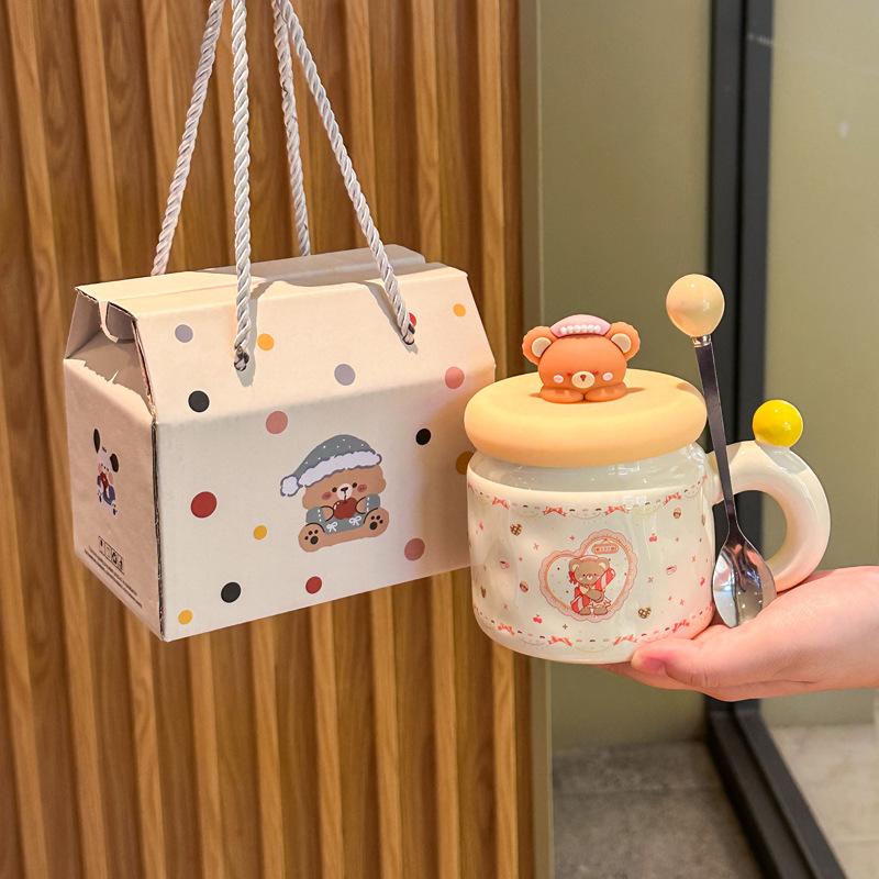 Graduation gift for girl girlfriend birthday gift cute cartoon bear ceramic mug souvenir