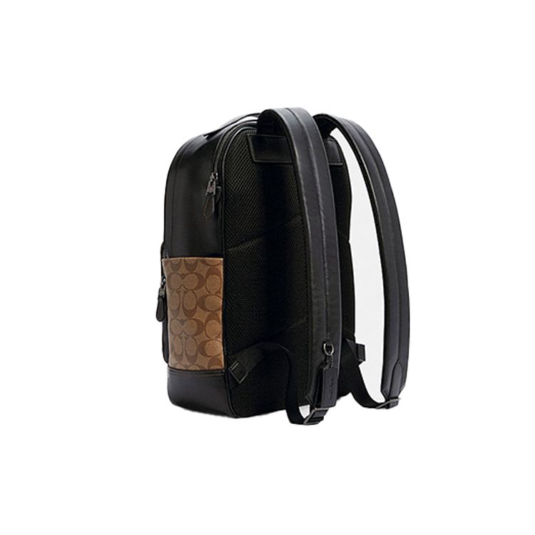 Coach Graham 29 Monogram Stripe Canvas And Leather Backpack Large Men backpack Khaki Black C3230-QBE7V