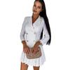 Herbst Frühling Damenkleid Zweireihig Schlanke Passform Plissierter Saum Umlegekragen Lange Ärmel V-Ausschnitt Formell Business Stil Büro M