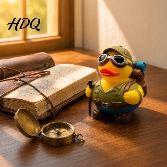 Fun Animal Ornament Yellow Duck with Mountaineering Gear Outdoor Explorer Theme Decorative Novelty Gift Figurine Synthetic Resin Statue for Desktop