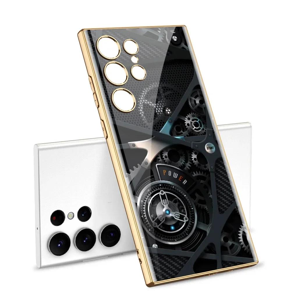 Pouzdro z malovaného tvrzeného skla pro Samsung Galaxy S24 S23 Ultra Luxusní pokovení Měkký okraj Ochranný kryt pro pouzdro Galaxy S24 Ultra