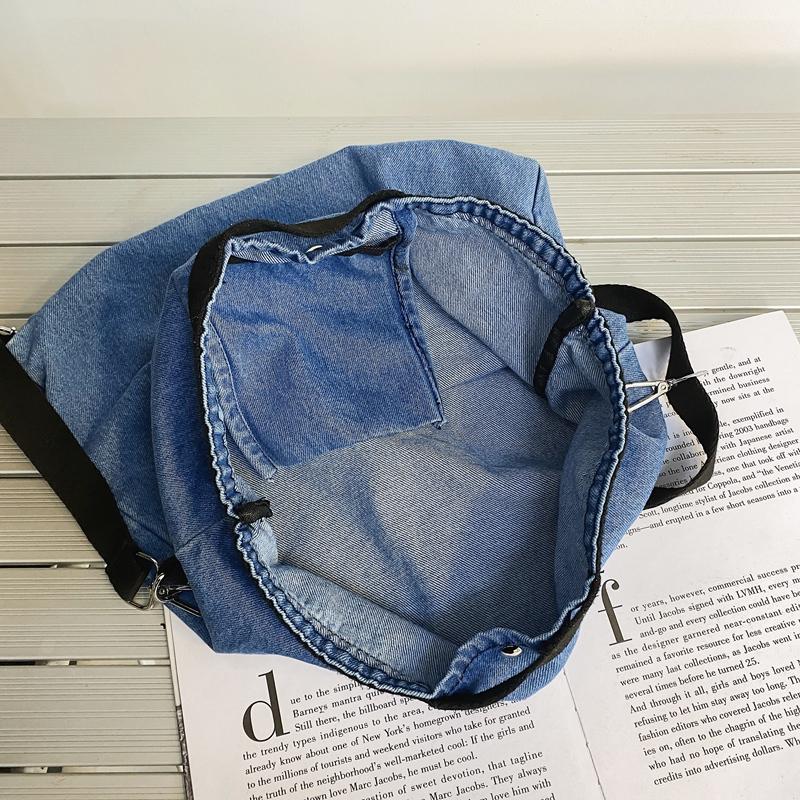 Denim Çanta Büyük Kapasiteli Omuz Çantası Kadın Crossbody Çanta Düz Renk Messenger Çanta