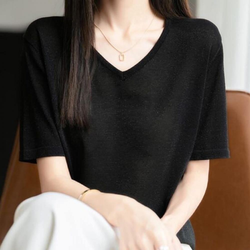 NaVaVa Women S Ice Cool Pearl V Neck ShorT SleeVe KniT T ShirT Nk3709