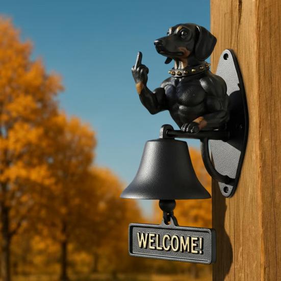 Middle Finger Muscle Dog Doorbell Vintage Puppy Welcome Door Bell Home Office Entrance Decorative Bell Pet Lover Gift