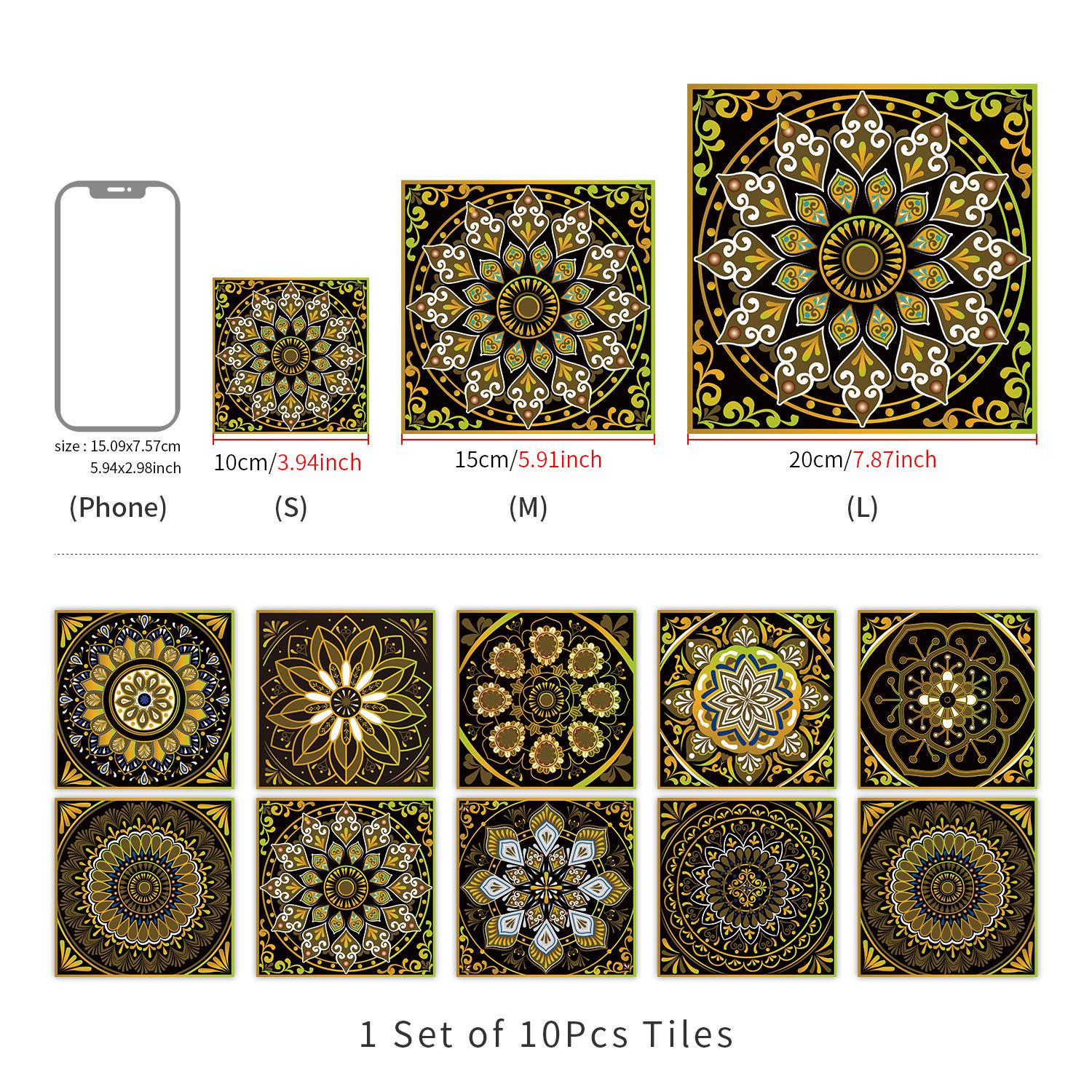 

10 Штук Квіткова Мандала Цегла Самоклеюча Наклейка на Стіну Водонепроникна Маслостійка Кухня Вітальня Настінна Декорація Європейська Кришталева Плитка Наклейка S = 10 * 10 (set of 10 pieces)