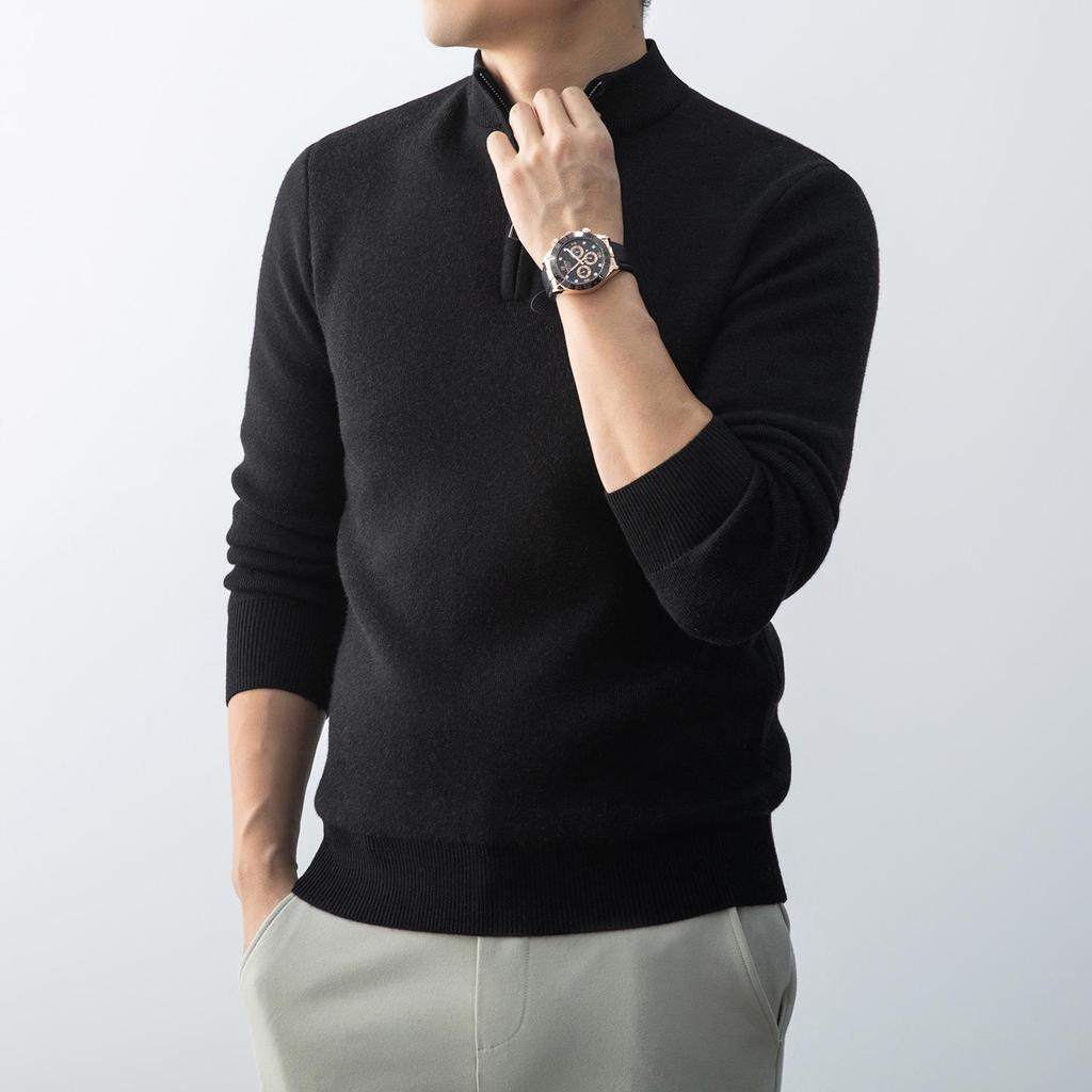 Men's Autumn-Winter Zipper Velvet Knit Pullover Sweater