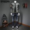 Men's Personalized Patch Denim Jacket Coat Casual Standing Collar Grid Large Size Denim Coat