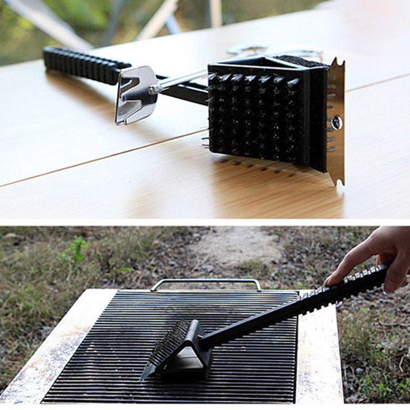 In 1 3 Barbecue Bbq Oven Grill Bristles Cleaning Stiff Brush Scraper Cleaner