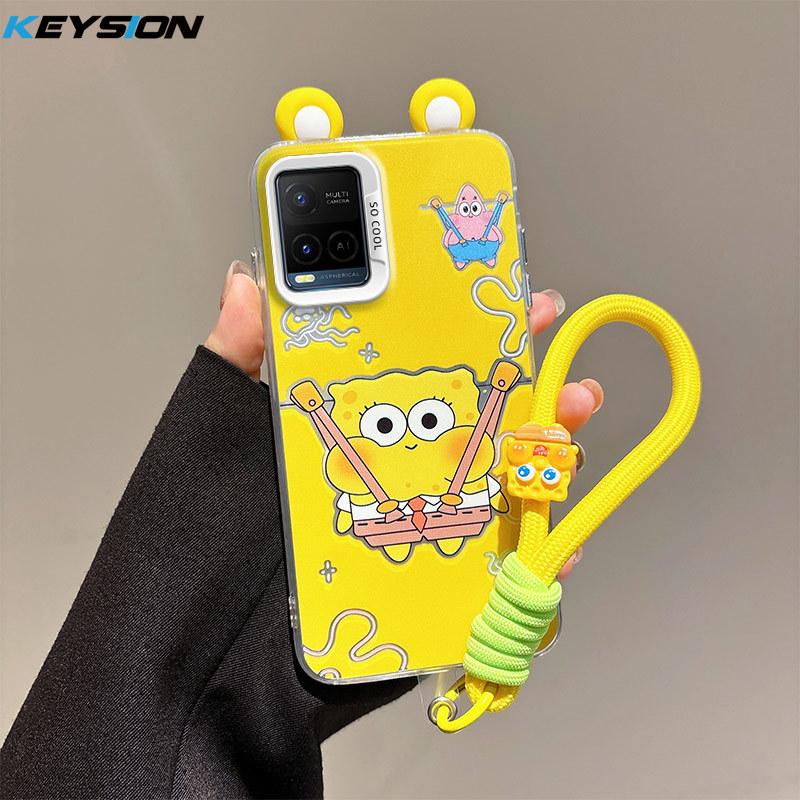 

КЛЮЧИОН Милый Чехол с Ушками Мультяшный для VIVO Y21 Y21S Y21T Y33S Y33T с Шейным Ремешком Мягкий Силикон+ПК Ударопрочный Чехол для Телефона для VIVO T1X for VIVO Y21