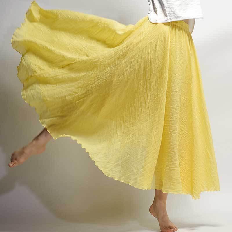 Summer New Overskirt Cotton and Linen Skirt Linen Solid Color Long Dress Loose Large Swing Skirt Pleated A- Line Skirt