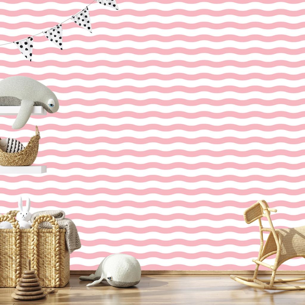 Wallpaper Stripes White and Coral for Living Room and Bedroom 50x1000