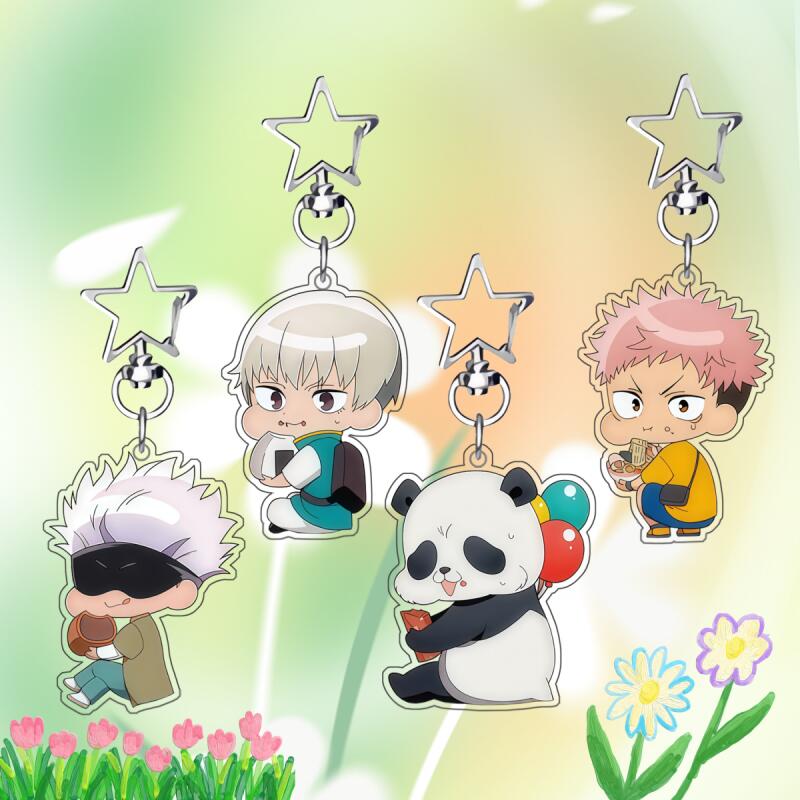 Anime Acrylic Keychain for Jjk Gojo Satoru Inumaki Toge Panda Itadori Yuji Self-Made Acrylic Key Buckle Q Version Bag Pendant