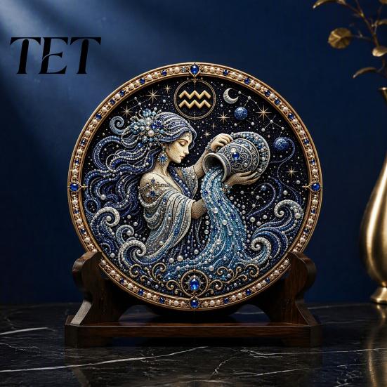 Relaxing Craft Kit for Stress Relief Zodiac Sign Faux Pearl Art Kit, 12 Signs DIY Painting Handmade Picture Kits, Round 3D Constellation Wall Adults,