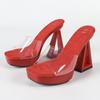 Fashion Fashion Transparent PVC Sandals Women Comfortable Open Toe Satin Slide Sandals Sexy Party Super High Heel Brand Designer Shoes