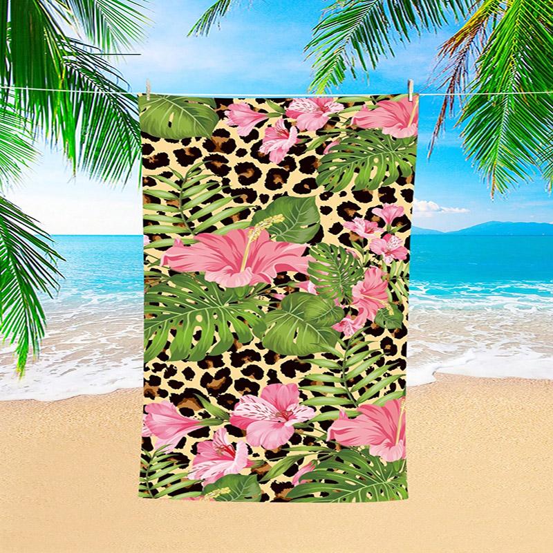 Tropical Floral & Leopard Beach Towel Patterned Sunscreen And Windproof Suitable For Swimming Pool Camping Travel Blanket