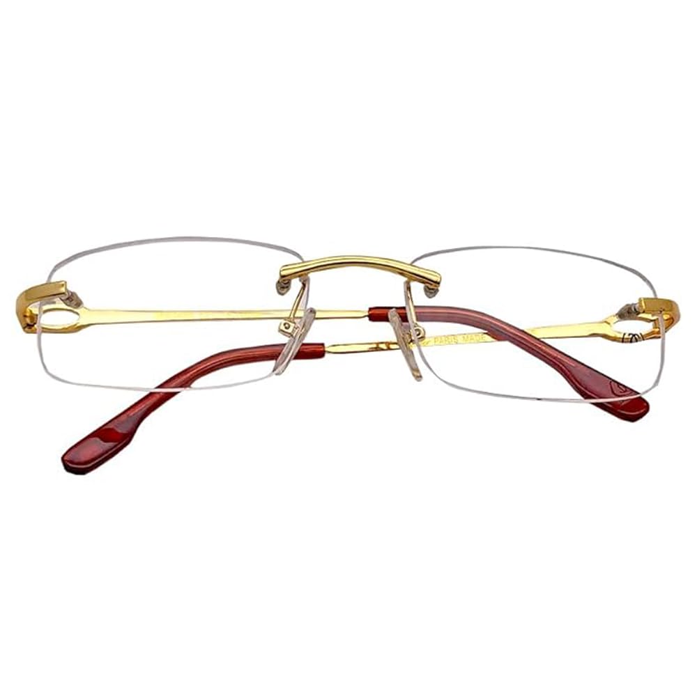 RSINC Rimless frame eyeglass Cart Metal Cup Gold Brown For Men & Women | Stylish  3603465 52-18-140 CART 1 METAL A2 3603465 52-18-140