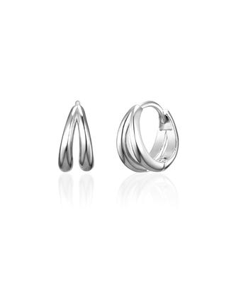 Akarki 925 Silver Arc Double Line One-Touch Ring Earrings