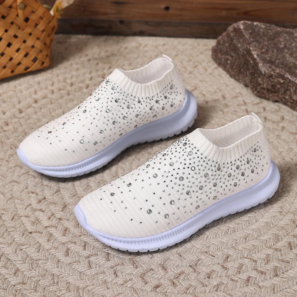New large size with drill fly weaving breathable and lightweight casual single shoes women's shoes walking shoes running shoes