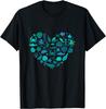 Marine Life Heart Graphic Tee Ocean Sea Creatures Print Soft Cotton T-Shirt Men Casual Wear