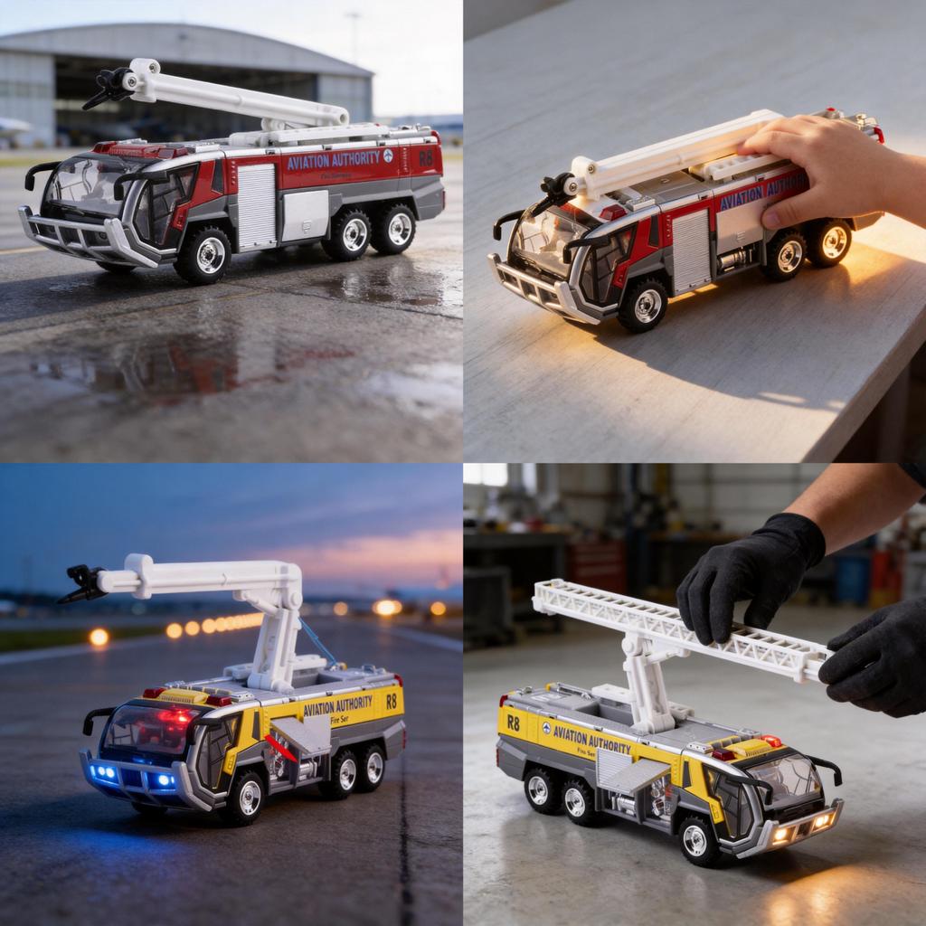 Modèle de camion de pompiers en alliage pour enfants avec lumières clignotantes et contrôle par force