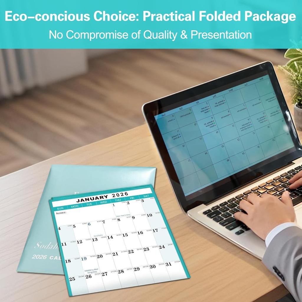24" x 36" 2026 Wall Calendar, Folded Wet & Dry Erase Wall Calendar 12 Month, Annual Yearly Planner Yearly Laminated Calendar 2026
