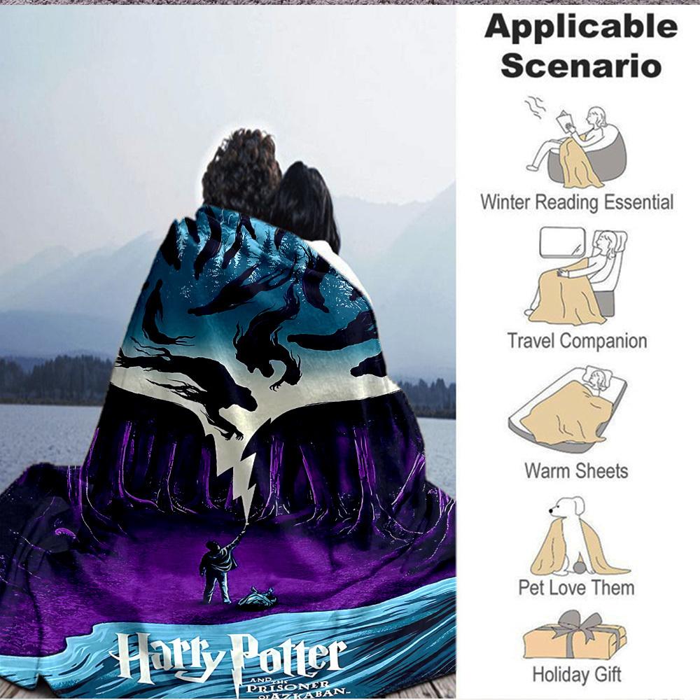 1pc Harry Potter Flannel Throw Blanket - HD Printed Lightweight Soft Warm All-Season Blanket for Sofa, Bed, Travel, Camping 095