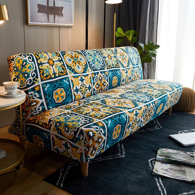 Plaid Elastic Bedspread on The Folding Sofa Bed Covers for Living Room Big Couch Cover Long Chair Without Armrests Slipcovers